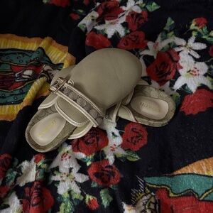 Coach Women's Cream Mules with Patterned Strap